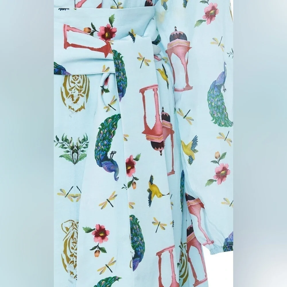 Verandah Resort Tropical Wrap Tie Mini Dress in Blue Porcelain size X-Small NWT - Picture 4 of 8